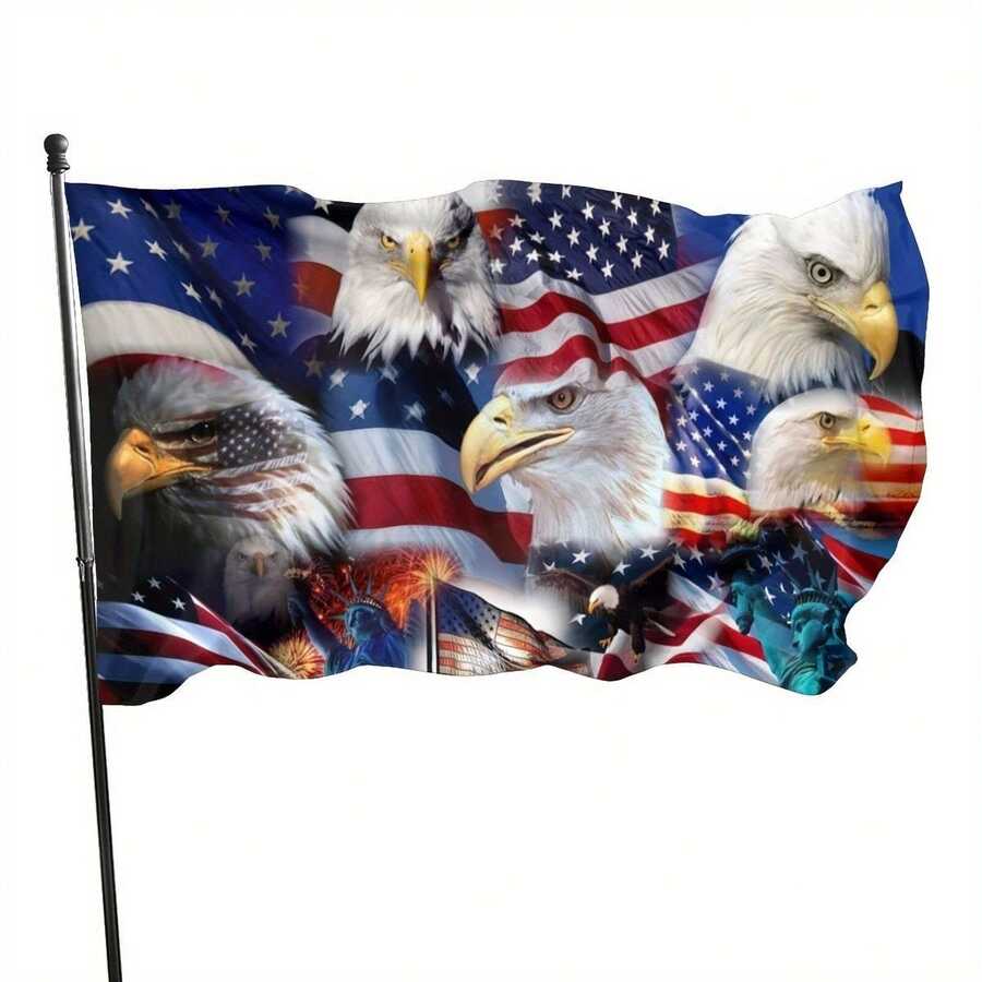 American Flag Eagle Flag 3x5 Feet, American Flag Party Parade Banner Garden Flag Decoration Bedroom Indoor Outdoor Flag - D - 查看 1