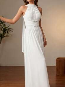 春夏优雅复古白色婚礼伴娘礼服 女士时尚别致无袖网纱A字裙 毕业派对生日舞会晚礼服 节日正式服装 乡村音乐会度假海滩装扮 - 白色 - 查看 6