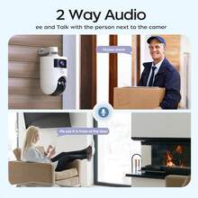 1 pieza Cámara de de doble lente 1296P, WiFi de 2.4G/5GHz, IP66 resistente al agua, PTZ de 355°, visión nocturna a color, almacenamiento en la nube y tarjeta SD, audio bidireccional, seguimiento inteligente de movimiento, control por aplicación, cámara para bebé/mascota/hogar/tienda - En blanco y negro - Ver 4