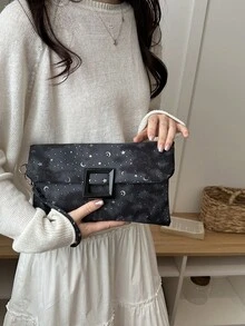 Fashionable Solid Color Minimalist Retro Clutch - Black - View 4
