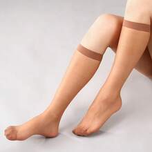 5 Pairs Brown Semi-Sheer Mid-Calf Socks For Women, Fashionable & Versatile, Suitable For Daily Wear, Comfortable & Warm - Multicolor - View 7