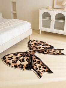 1pc Leopard Print Bow Decor Floor Mat, Decorative Carpet, Bedroom Decor, Small Rug, Carpet, Home Decor, Living Room Carpet, Living Room Small Rug, Bedroom Rug, Living Room Home Decor, Outdoor Rug, Washable Carpet - Multicolor - View 2