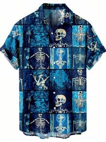 Skeletons Surrounded By Tropical Jungle Leaves Symbolizing The Cycle Of Life And Nature's Mysterious Beauty 3D Print Hawaiian Style Men's Short Sleeve Shirt - trắng - Xem 1