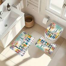 1件装涤纶面料浴室浴帘，手绘抽象猫咪图案，高端优雅浴室窗帘，可机洗，针织款 - MZ - 查看 5