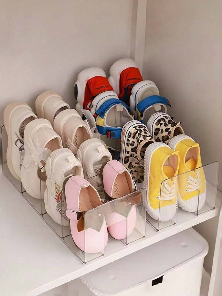 4pcs Space-Saving Vertical Shoe Rack Organizer - Multi-Tier, Wardrobe Divider Storage Shelf, Transparent Wallet & Handbag Display Rack, Easy Assembly, Compact Storage, Suitable For Entryway Cabinet. Note: Only Suitable For Storing Children's Shoes And Shoes. - Clear - View 1