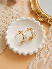 2pcs Vintage Engraved Gold & Silver Tone C-Shaped Hoop Earrings For Women, Party Wear - Multicolor - View 5