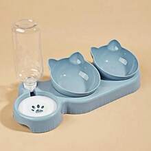 Cuencos para mascotas con alimentador de agua, diseño de oreja inclinado, juego de cuencos para agua y comida para gatos con botella de agua por gravedad para protección del cuello, 3 en 1 - Rosa - Ver 8