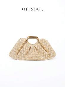 European And American Personalized Ruched Cloud Clutch Bag, New Asymmetrical Metal Hardware Handbag, Retro Elegant Party Evening Bag - Beige - View 2
