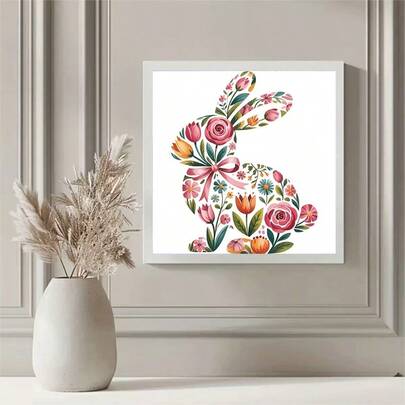 1件套5D DIY钻石画套装，包含独特的亚克力全圆钻马赛克艺术画布，花卉兔子图案，适合墙面装饰，可用于客厅、卧室、办公室等场所，是完美的创意手工艺术品节日礼物，无框。