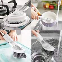 Juego de 3 en 1 de cepillos de limpieza de cocina con dispensador de jabón - Mango largo, esponja desmontable, cerdas de nailon duraderas, diseño ahorra espacio, dispensador de líquido automático, herramienta de cocina práctica - multicolor - Ver 7