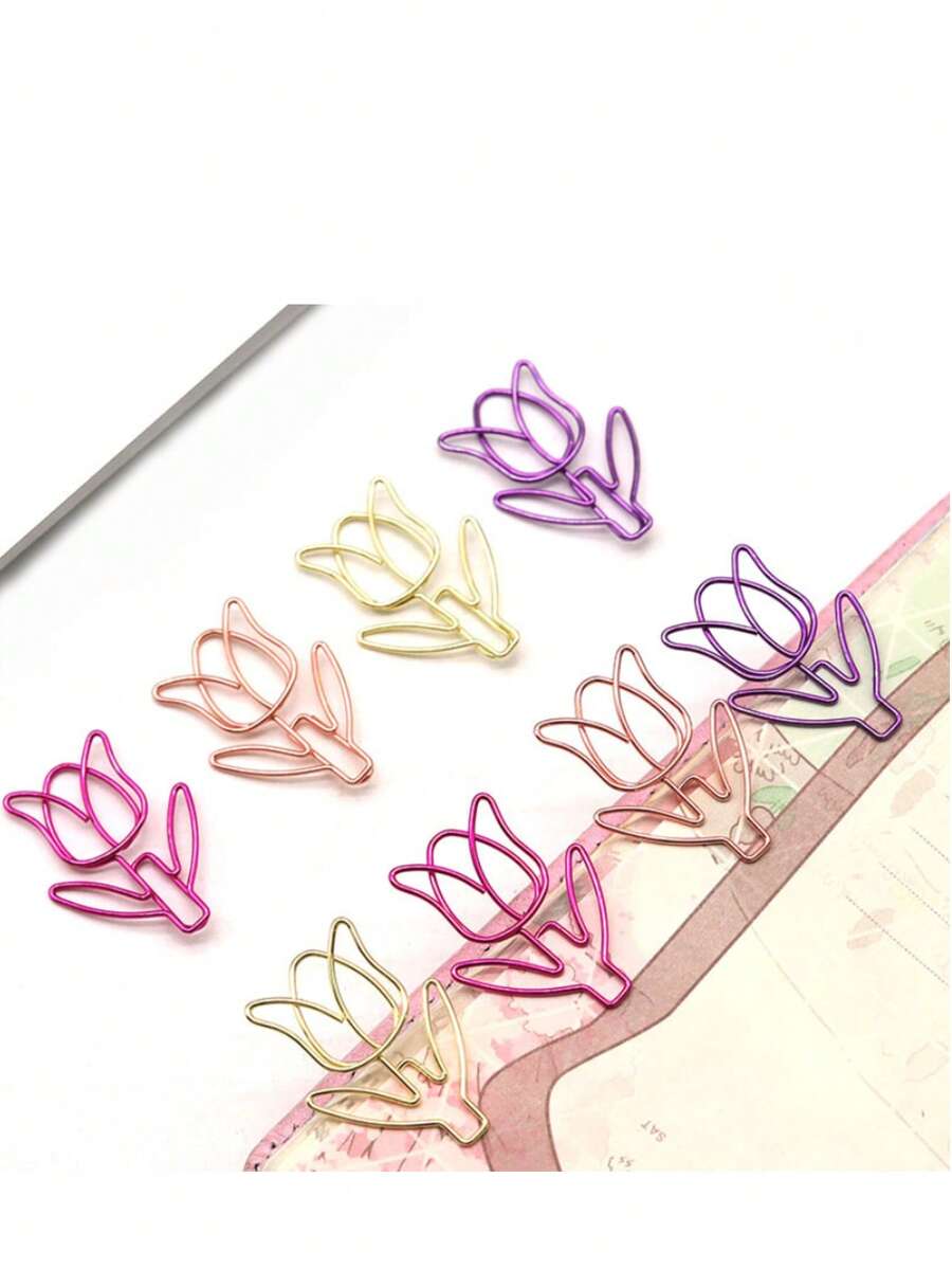 Wholesale 10-Pack Random Flower-Shaped Paper Clips, Tulip Cartoon Cute Metal Bookmark. Round Paper Clips For Document Classification, Paper Fasteners, Metal Cartoon-Shaped Paper Clips, Irregular Round Paper Clips - Various Styles Of Paperclips - View 1
