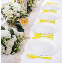 75 Pack Yellow Plastic Cutlery Heavy Duty Yellow Plastic Knives Forks And Spoons Disposable Silverware Set For 25 Guest Camping Birthday Baby Shower Party Cutlery Set - Yellow - View 6