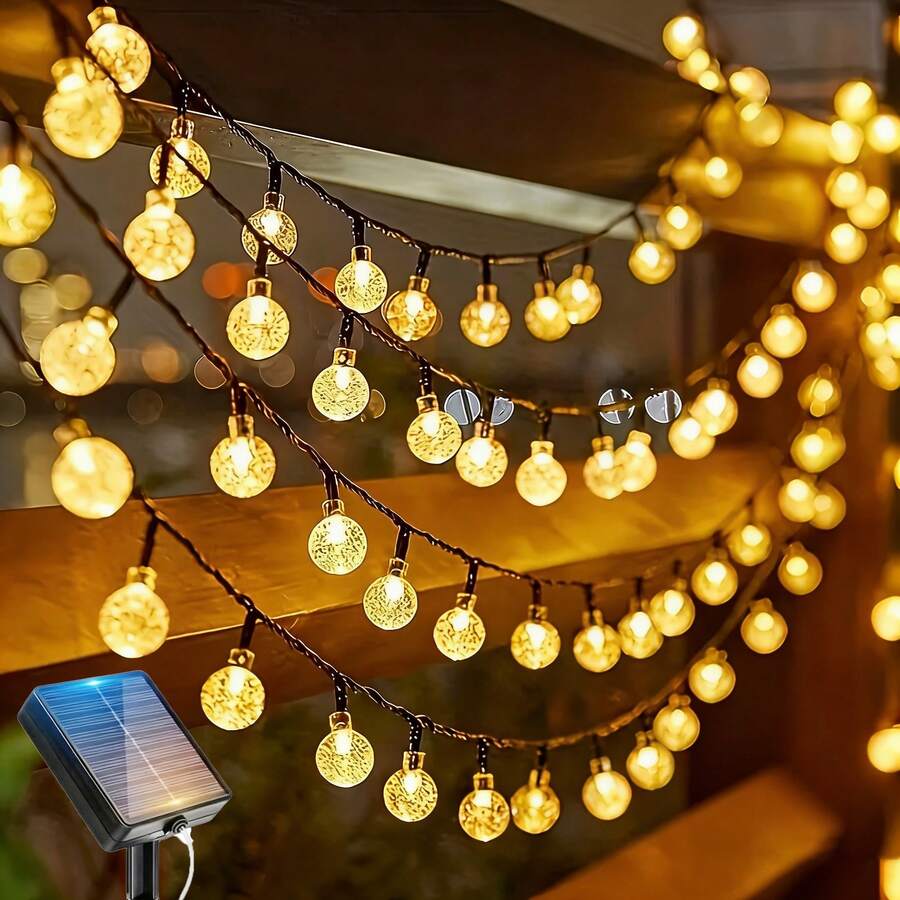 Solar-Powered String Lights, 39.3 Ft/22.9 Ft/16.4 Ft, Featuring 8 Flashing Modes And 100/50/20 LED Bubble Balls. Modern Style, Made Of Plastic, Switch Control. Suitable For Gardens, Christmas, Weddings, Birthdays, And Holiday-Themed Decorations. - Đèn cầu bong bóng năng lượng mặt trời - Xem 1