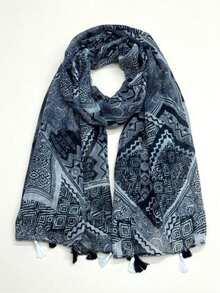 1 chiếc khăn quàng cổ nữ đơn giản in họa tiết, khăn quàng cổ thời trang, khăn choàng chống nắng đi biển mới, khăn choàng chất liệu giả vải lanh dành cho nữ. - Nhiều màu - Xem 1