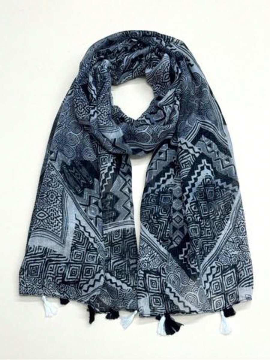 1 chiếc khăn quàng cổ nữ đơn giản in họa tiết, khăn quàng cổ thời trang, khăn choàng chống nắng đi biển mới, khăn choàng chất liệu giả vải lanh dành cho nữ. - Nhiều màu - Xem 1