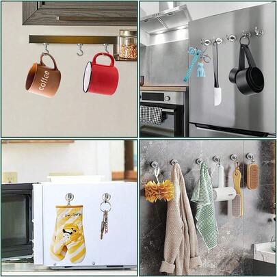5pcs Super Strong Magnetic Hooks, Bag Organizer Hooks, Neodymium Magnet Hooks, Suitable For Hanging Items, Kitchen Accessories, Cookware Storage Hooks, Applicable For Cruise, Camping, Barbecue, Kitchen, Refrigerator, Garage Wall, Can Hang Bags, Hangers, Keys, Travel Essentials, Back To School Supplies, College Student Necessities
