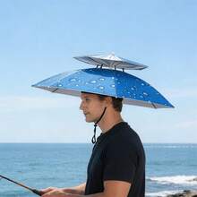Wearable Umbrella Hat For Adults, Handsfree Rain/Sun Folding Head Umbrella For Daily Life And Outdoor Activities - Blue - View 3