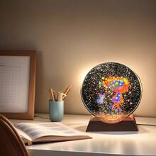 Lampe de chevet étoilée en acrylique avec fille et chat, lampe de bureau LED ronde en cristal avec base en bois, décoration de chambre mignonne et cadeau pour enfants - Plusieurs styles - Voir 10