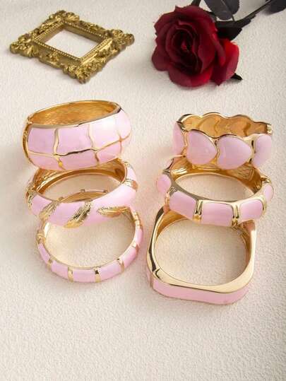 1件简约复古百搭粉色滴釉开口手链，适合日常、聚会和度假佩戴