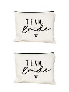 新娘印花拉链化妆包，单身派对婚礼旅行洗漱收纳包，便携式化妆包，多功能包，旅行化妆包，字母图案拉链收纳包，拉链手提包，时尚多功能化妆包，妈妈化妆包，情人节礼物，女士趣味字母图案印花礼物，女士化妆包，可爱生日友情礼物，送女友的礼物，新娘纪念品 - 白色 - 查看 18