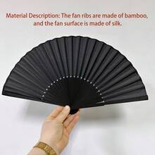 中国风黑色复古手扇，竹柄折扇，丝绸面料，适合跳舞、婚礼和派对，适合中国舞蹈爱好者 - 扇子+扇袋 - 查看 8