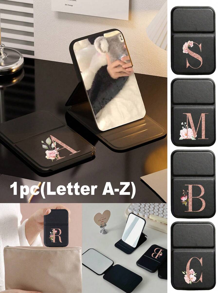 Mini Espelho de Maquiagem Portátil Dobrável com a Primeira Letra do Nome, Espelho de Maquiagem com Suporte para Letras de A a Z, Espelho de Viagem, Produtos de Beleza, Espelho de Maquiagem de Mesa, Espelho de Maquiagem Compacto Retangular de Mesa, Espelho de Maquiagem Minimalista Pequeno e Dobrável, Espelho Retrovisor para Dormitório Estudantil, Espelho de Maquiagem Portátil para Viagem, Ideal para Presentes Femininos - O Melhor Presente para Mães e Professoras, Presente de Natal, Presente de Ação de Graças - Multicolorido - Ver 1