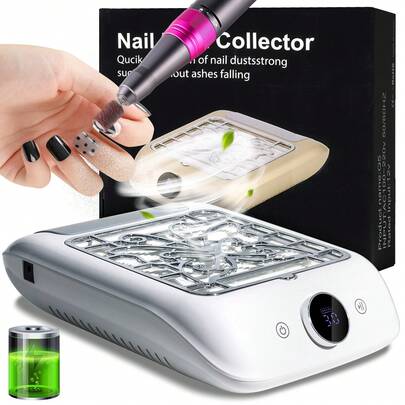 LIMEGIRL Wireless Rechargeable Nail Dust Collector With LCD Display, Low Noise Electric Nail Vacuum, Powerful Suction, Lightweight & Portable, Ideal For Nail Salons, Beauty Spas & Home Use, For Acrylic Nail Polishing & Manicures - White