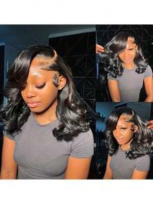 Bob Wig Short Hair 13x4 Transparent Lace Wig Body Wave With 180% Density,Lace Front Wigs Human Hair Pre Plucked With Baby Hair,Bob Wigs For Women,Human Hair Lace Front Wig Suitable For Women - 13x4 Pre-Plucked Bob Frontal With Body Wave,180% Density Hair Wigs,No Glue Application Required For,Pre-Plucked Natural Hairline For Women,Create Lively Atmosphere For Women,Match With All Skin,Glue-Free Human Hair Bob Wig - SNatural - View 4