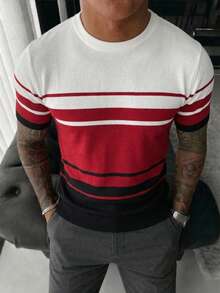Men's Summer Round Neck Solid Color Short Sleeve Knit Sweater, Suitable For Summer Outings, Essential For Fashionable Styling - Burgundy - View 5
