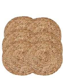 4/6pcs Natural Water Hyacinth Woven Placemats - Handmade Rattan Round Coasters, Rustic Style Wicker Insulation Mats For Dining Table, Home Decor, Wedding, Picnic, Holiday Celebration; Handcrafted - Brown - View 12