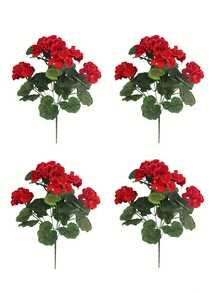 1/4 Piece Artificial Geranium Silk Flower, Fake Geranium Plant For Home Decor, Indoor Garden, Balcony, Gravestone, Vase, Tabletop - Red - View 9
