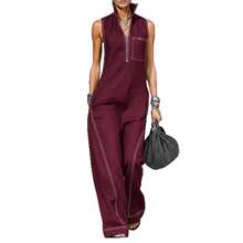 2026 New Model European And American Women's Stand Collar Sleeveless Casual Loose Cotton-Linen Jumpsuit, Elegant Women's Outfits - 天藍色 - 查看 6