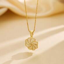 1pc Women's Rotating Windmill Flower Necklace, High-Quality Stainless Steel Necklace, 18K Gold Plated Anti-Fading, Comfortable & Versatile, Minimalist Elegant, Suitable For Daily Wear Or Parties, Perfect Gift For Her - Gold - View 1