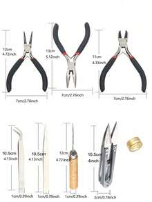 Bộ dụng cụ tự làm trang sức 8 món, bao gồm bộ kìm mini (kìm mũi tròn, kìm mũi cong, kìm cắt) dùng để xâu hạt, quấn dây, làm và sửa chữa bông tai và vòng tay. - Nhiều màu - Xem 4