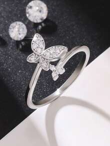 1pc Elegant Shiny Crown-Shaped Cubic Zirconia Ring, Suitable For Brides, Weddings, Parties, Eternal Ring For Women, Luxury High-Quality Jewelry - Silver - View 1