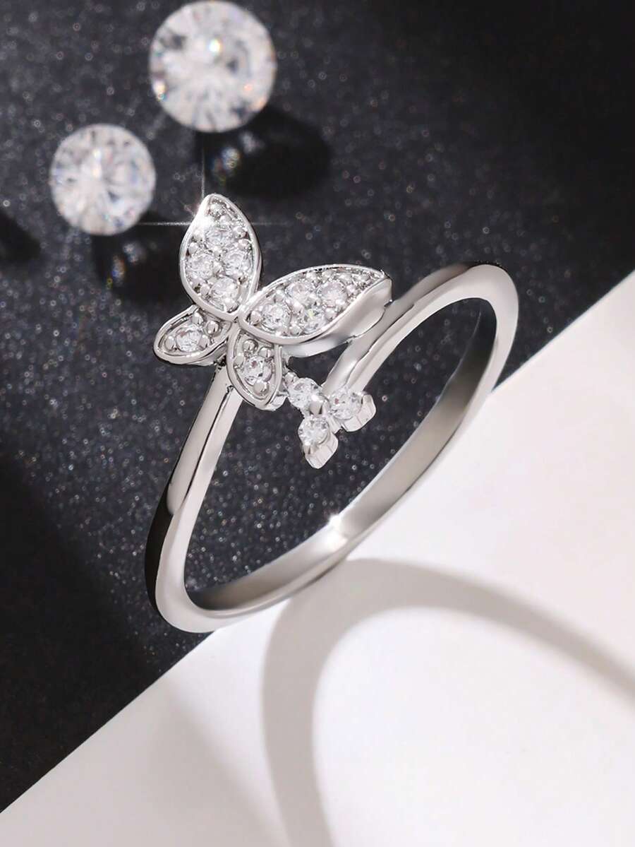 1pc Elegant Shiny Crown-Shaped Cubic Zirconia Ring, Suitable For Brides, Weddings, Parties, Eternal Ring For Women, Luxury High-Quality Jewelry - Silver - View 1