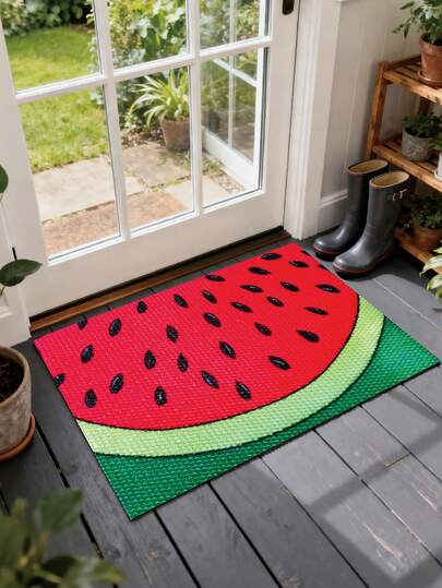 1 tấm thảm cửa mùa hè, họa tiết dưa hấu hoạt hình, chất liệu polyester, chống trượt, bền chắc, thích hợp sử dụng trong nhà, nhà bếp, ngoài trời, phòng khách, phòng ngủ, phòng tắm, trang trí phòng.