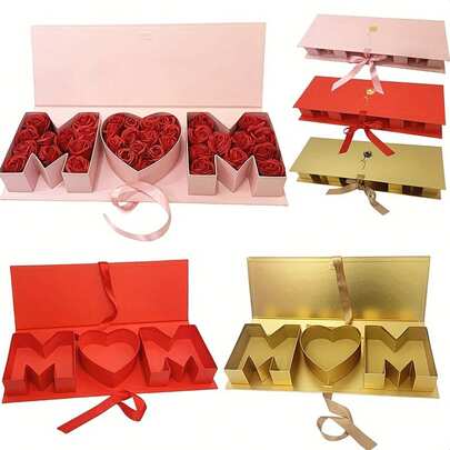 1pc Mother's Day Flower Box, Empty Flower Gift Box, Fillable Sweet Packaging Cardboard, Mom Shaped Gift Box For Flower, Mother's Day Gift Supplies