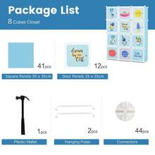 COSTWAY Portable Children Wardrobe With 12 Cubes And 2 Clothes Hanging Section, Blue - Blue - View 10