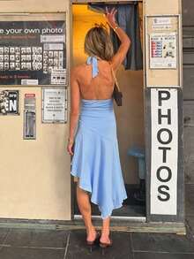 Hot Girl Party Dress Strappy A-Line Backless Mini Slim Fit Sexy Sassy Club Outfit - Negro - Ver 7