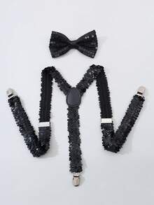 1set Sequin Suspender Bow Tie Set, Unisex Elastic Suspender Bow Tie Set - Multicolor - View 2