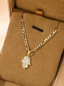 Dây chuyền đồng mạ vàng 14K, có hình bàn tay Hamsa và mắt ác, mang ý nghĩa bảo vệ người đeo và mang lại may mắn, phù hợp cho cả nam và nữ, phụ kiện thời trang mang phong cách tôn giáo, trang sức lý tưởng để đeo hàng ngày. - Vàng - Xem 2