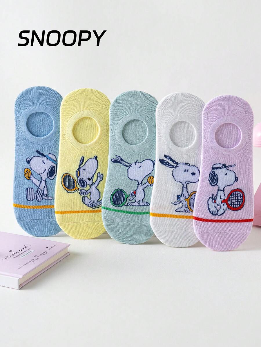 SNOOPY 5/1雙正版史努比襪子圖案女款夏季短款運動襪,可愛卡通圖案獨特史努比女襪,防臭吸汗休閒百搭運動中筒襪,卡通圖案適合學生/成人禮物及日常使用 - 彩色 - 查看 1