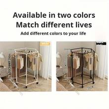 1pc Rotatable Clothing Rack-Sturdy 16mm Metal Tube Hexagonal Rotatable Clothing Rack With Wheels,Freestanding Vertical Garment Hanger, Portable Design For Efficient Clothes Storage And Display, Black/ White, Laundry Room Organizer - View 2