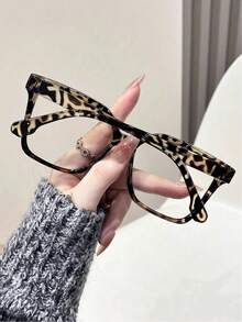 Women's Plastic Frame Flat Lens Square Leopard Print Glasses, Suitable For Casual, Hiking, Street Style, Outfit Matching, Various Festivals And Parties, Business Occasions, Fits All Face Shapes, A Fashionable High-Quality Gift - Multicolor - View 6