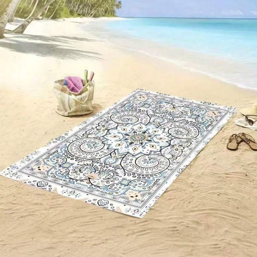 1pc Ultra-Fine Fiber Bohemian Style Floral Pattern Beach Towel, Quick Drying Super Soft Fiber, Strong Wrap Design, Suitable For Beach And Pool Use - 1 - View 1
