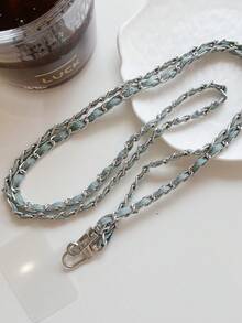 1pc Denim Element Diagonal Crossbody Chain Metal Phone Case Strap Lanyard, Anti-Lost & Lightweight - Cowboy - View 2