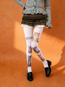 1 Pair Women's Velvet Cat Print Pantyhose, Cute, Elegant, Comfortable And Durable, Suitable For Various Festivals, Dates, Daily Outings, Work Commute And Outdoor Activities - Multicolor - View 12