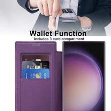 Premium Business Flip PU Leather Wallet Phone Case, Magnetic Electroplated Design With Card Holder & Lens Protection, Wireless Charging Compatible, Full Body Shockproof Cover Compatible With Samsung Galaxy S26Ultra S25Ultra S24Ultra S23Ultra S22Ultra A07 A017 A56 - Purple - View 8