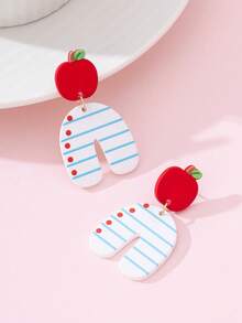 1 Pair Apple-Shaped Enameled Faux Soft Clay Earrings, Fashionable Jewelry Gift Suitable For Teacher's Day, Back To School, And Graduation Season - Multicolor - View 3